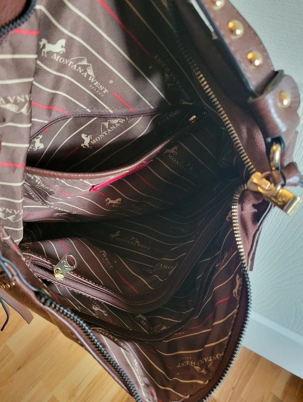 Montana West Shoulder Bag brown with stud details